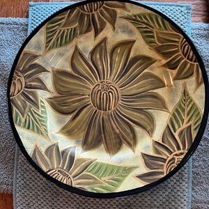 Vintage 16” Hand Thrown Pottery & Painted Platter Beautiful Design EUC